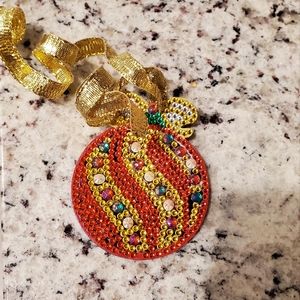 Handmade red and gold bedazzled ornament gift tag ❣️
